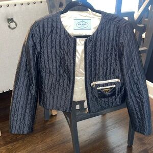 PRADA Quilted Crop Jacket with PRADA Logo.